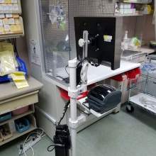 Ultra 550 LCD Pole Mount and Tray on Floor Pedestal